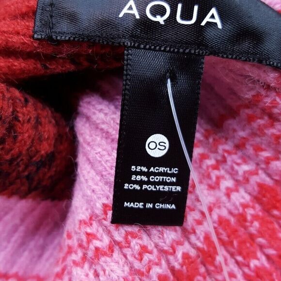 AQUA Beanie Hat Womens Red Ombre Stripe Ribbed Cuff Stretch $68 - Picture 5 of 5
